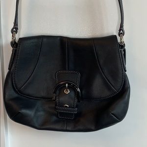 Coach black leather crossbody bag with buckle